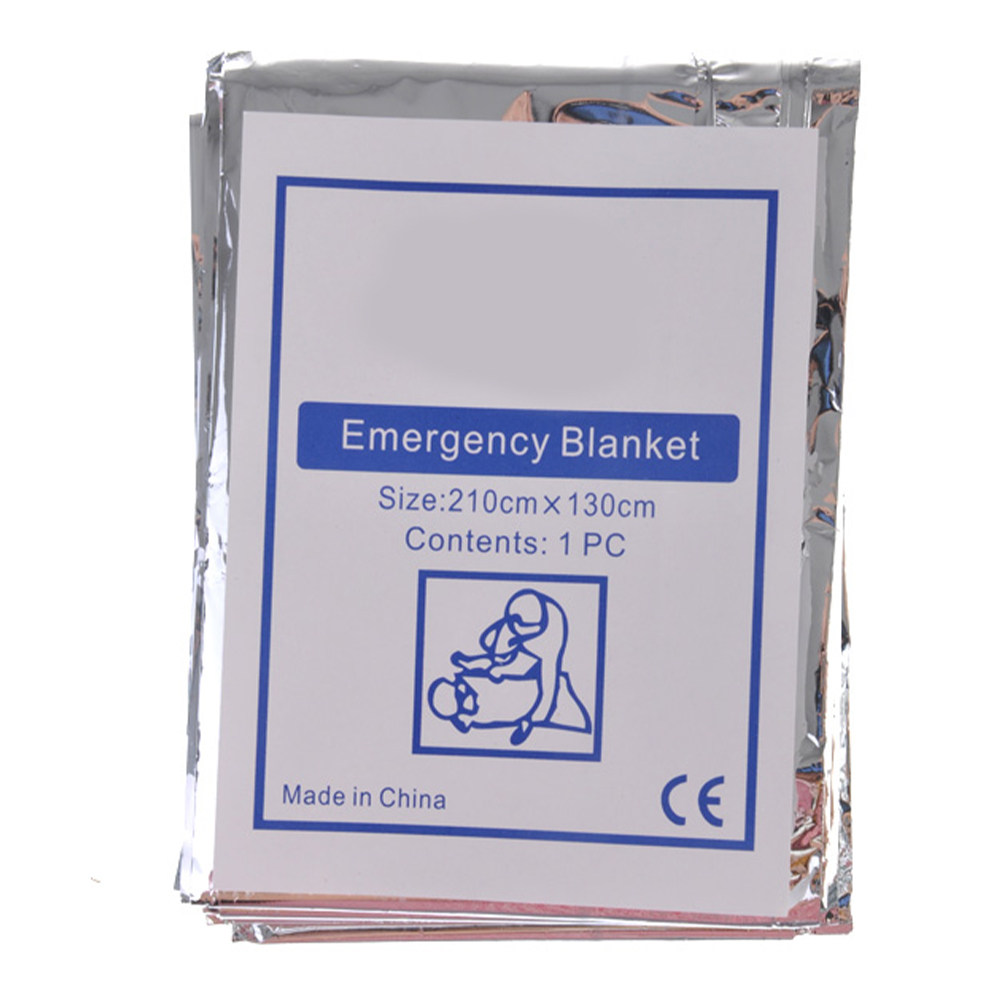 Survival Blanket Reflective - 緊急用、屋外用、反射素材を使用した、保温性・防水性・防風性・防雨性に優れた、寒さ対策用ブランケット。サイズ：210cm×130cm。