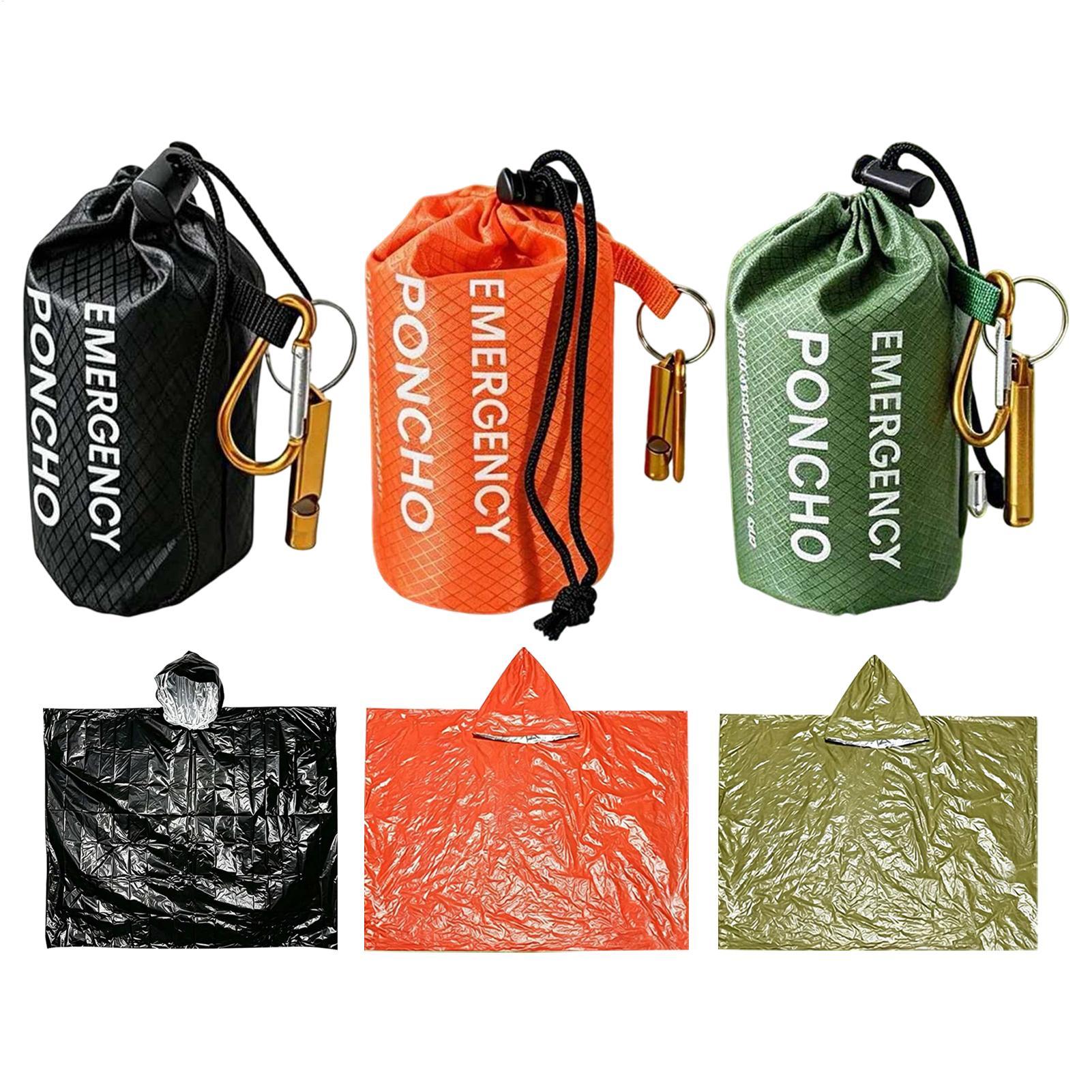 Emergency Poncho Rain - 3枚セットのサバイバル用緊急用レインポンチョ、保温性のある断熱ブランケット、熱反射素材を使用した防水レインコート。アウトドアキャンプやハイキングに最適。男性用。