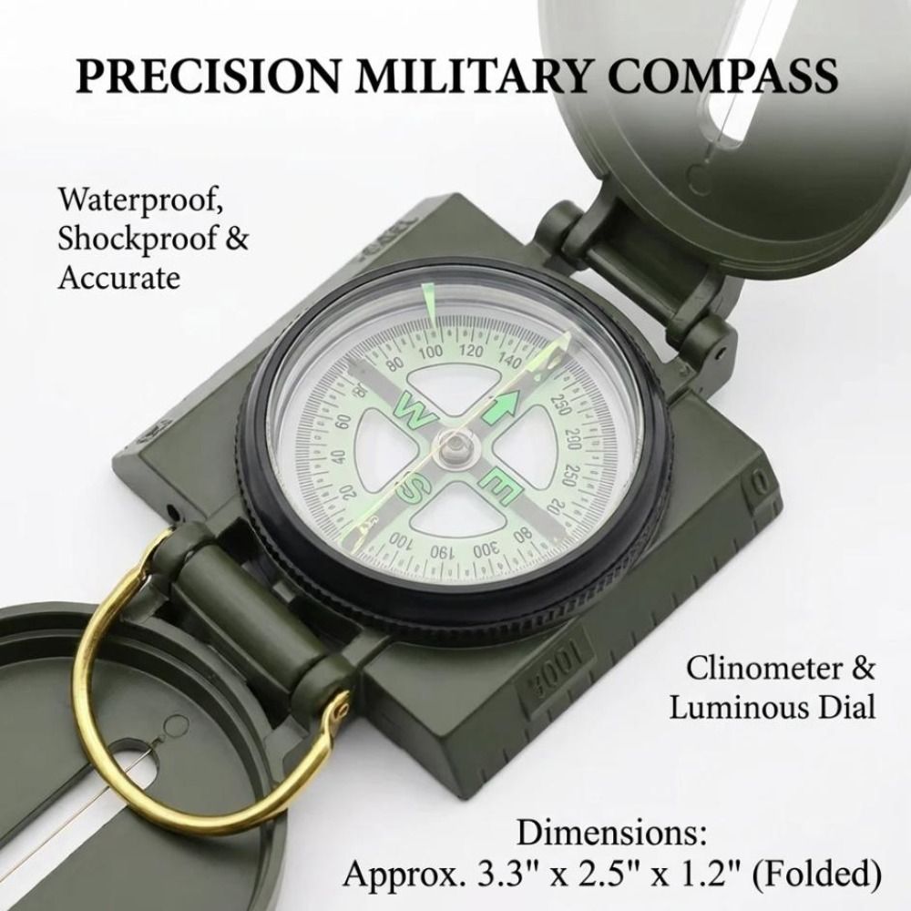 防水仕様のプロフェッショナルコンパス。金属製で、折りたたみ式 - Compass Lensatic のレビューと価格