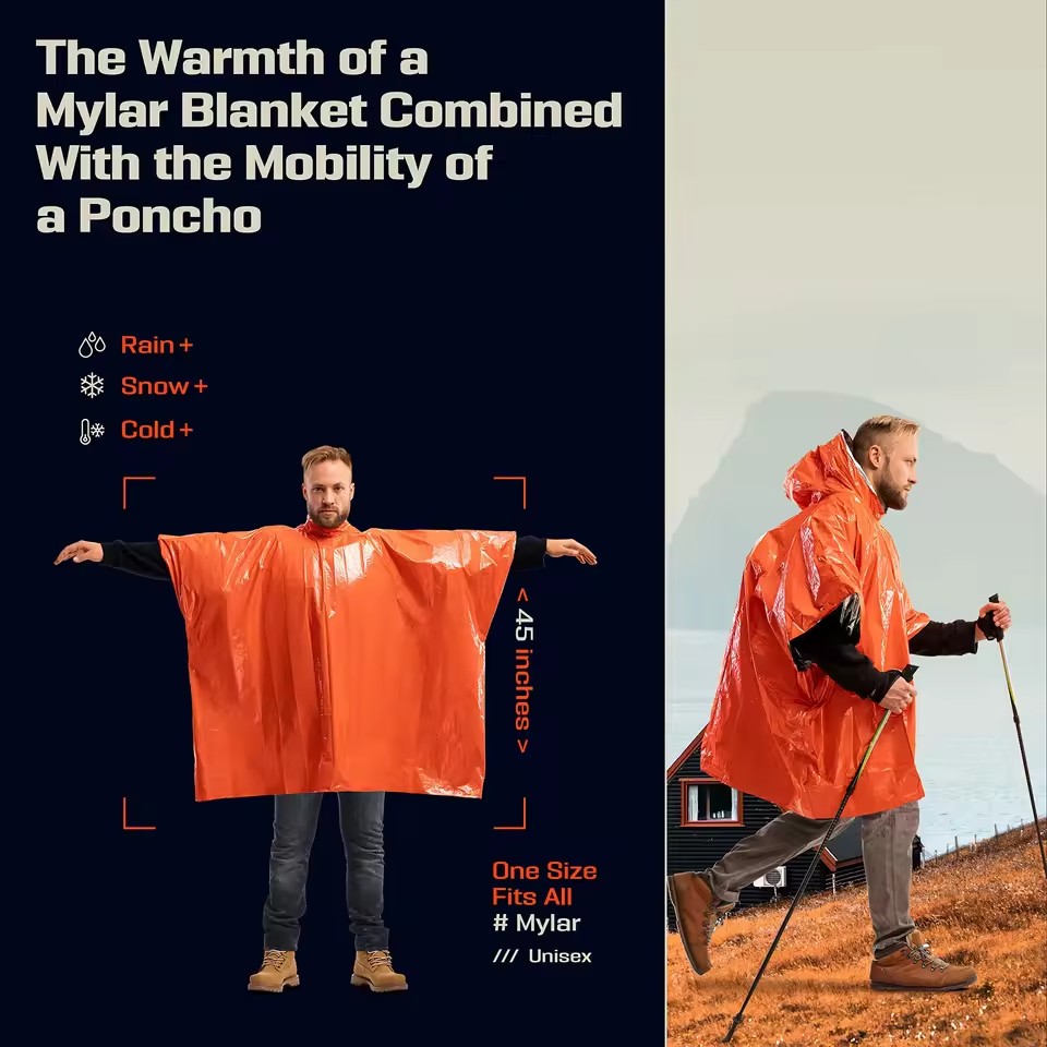 1枚/2枚セットの緊急用レインポンチョ、断熱ブランケット、ア - Emergency Poncho Rain のレビューと価格
